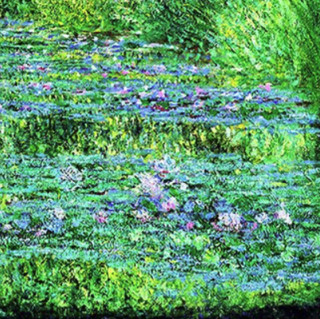 雅昌 克劳德·莫奈 Claude Monet《莲花池塘·绿色和谐》106x102cm 布面油画 爵士黑木框