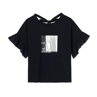 3COLOUR 三彩 女士圆领短袖T恤 W362F2025Z2099 黑色 L