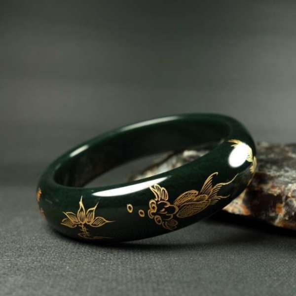 经典错金工艺手镯天然青玉金光闪耀高贵大气