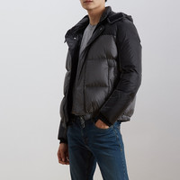 EMPORIO ARMANI 阿玛尼 黑灰拼色连帽男士短款羽绒服 6H1BL11NLSZ