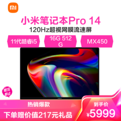 MI 小米 笔记本Pro 14 轻薄本(i5 16G 512G MX450 2.5K 120HZ流速屏)银 笔记本电脑