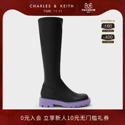 CHARLES＆KEITH21冬新款CK1-90920103女士撞色厚底烟筒靴骑士靴