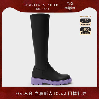 CHARLES＆KEITH21冬新款CK1-90920103女士撞色厚底烟筒靴骑士靴