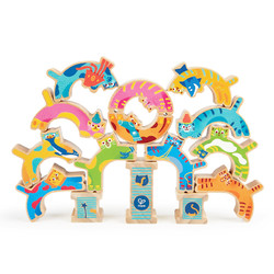 Hape 德国(Hape)形状配对玩具淘气猫消消堆堆乐积木拼搭叠叠高3-6岁男女小孩亲子互动礼物益智玩具 E8472