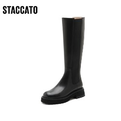 STACCATO 思加图 2021冬季新款甜酷骑士靴厚底长筒靴超长靴女皮靴子D9171DG1