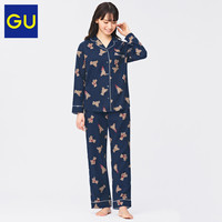 GU 极优 女装法兰绒睡衣(花纹)(熊)2021秋冬新品居家小熊套装335397