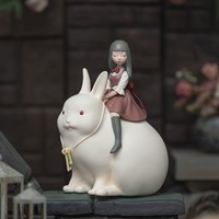 可米生活 白夜童话系列 月光兔雕塑 19x14x11cm PVC 创意可爱家居摆件