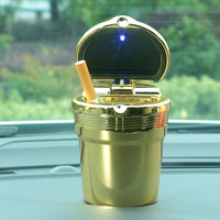 QIUBOSS 车载烟灰缸多功能汽车通用个性创意带灯金属烟灰缸男车内用品有盖