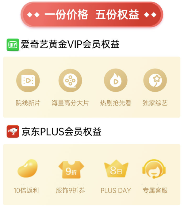 iQIYI 爱奇艺 黄金年卡+京东Plus年卡+爱奇艺FUN会员月卡+网易云音乐月卡+樊登读书14天卡