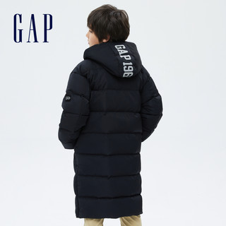 Gap男童拉链下摆长款连帽羽绒服707322 2021冬季新款童装保暖外套