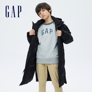 Gap男童拉链下摆长款连帽羽绒服707322 2021冬季新款童装保暖外套