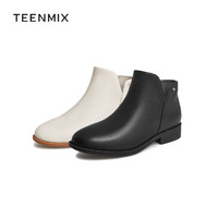 TEENMIX 天美意 踝靴女2021冬新款商场同款优雅时尚套筒皮短靴时装靴一脚蹬