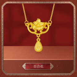 zlf周六福3d硬金百合花型项链女士黄金项链
