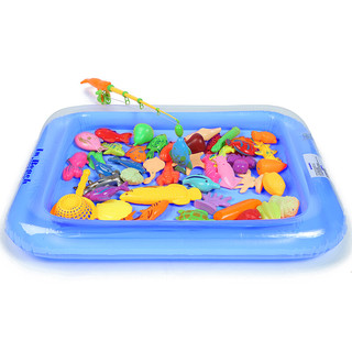 爸爸妈妈（babamama）钓鱼玩具 钓鱼池儿童早教益智玩具 带磁性可装水钓鱼台带充气床收纳筐 蓝色 B3010