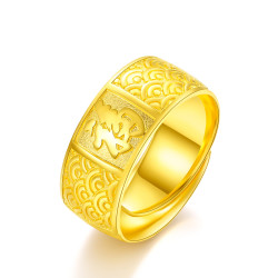 zlf周六福足金戒指黄金戒指男款大气福字祥云男戒