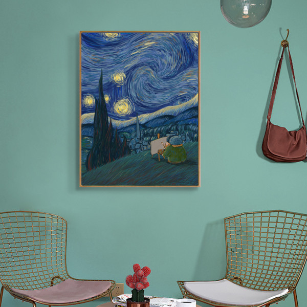 创意装饰画_大美术馆 大艺术家 星空下的梵高 30x40cm 油画布 木纹框
