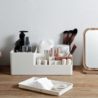 HDKJ/互动空间 家用桌面分格化妆品收纳盒梳妆台护肤品整理盒口红笔刷储物置物盒 白色