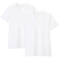 MUJI 無印良品 男士V领短袖T恤套装 FAA01C1S 2件装 白色 L