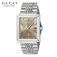 GUCCI 古驰 G-Timeless系列石英男表  时尚经典方形棕色表盘精钢表带手表 YA138402