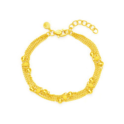 chowtaifook周大福玲珑串珠叠链足金黄金手链