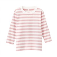 MUJI 無印良品 无印良品 MUJI 婴儿 印度棉天竺编织 条纹长袖T恤 粉红色 婴儿 80