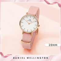 Daniel Wellington 爆款直降|DW 28mm甜美气质樱花粉织纹表带石英表女士
