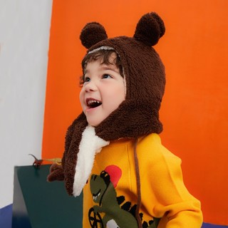 kocotree KQ20252 儿童立体卡通一体帽 两面带款 咖色小熊 S