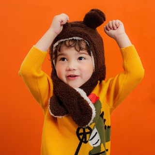 kocotree KQ20252 儿童立体卡通一体帽 两面带款 咖色小熊 S