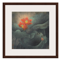 雅昌 董希源《摇红倩影图》67×67cm 宣纸 茶褐色实木框