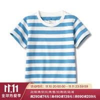 MUJI 無印良品 无印良品 MUJI 婴儿 印度棉天竺编织 条纹短袖T恤 蓝色条纹 100