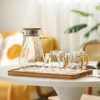 Yomerto 莜米特 日式竖纹玻璃冷水壶家用耐高温大容量茶壶水杯水具套装凉水壶