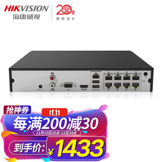 海康威视 网络硬盘录像机监控8路POE网线供电NVR支持8个摄像头带4T硬盘DS-7808N-K1/8P