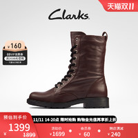 Clarks 其乐 女鞋2021秋冬新款马丁靴10孔中筒柔软舒适朋克骑士女靴