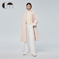 CM COMME MOI吕燕设计师粉色翻领全羊毛双面羊绒大女士衣风衣外套