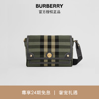 BURBERRY 博柏利 2021FW秋冬 女士 军绿色格纹帆布拼皮革 Note斜背包  80431071