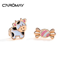 CAROMAY 设计师款奶牛糖果小耳钉女本命年简约不对称耳环个性耳坠