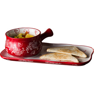 华孚日式陶瓷带把碗盘早餐餐具套装家用一人食燕麦碗早餐碗焗饭碗