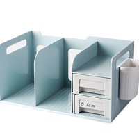 快力文 双层书本收纳架 浅烟蓝 带笔筒