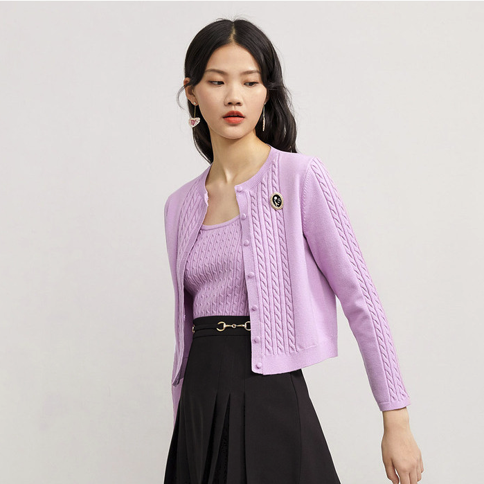 HOPESHOW 红袖 女士圆领针织衫 90121070103 粉紫 L