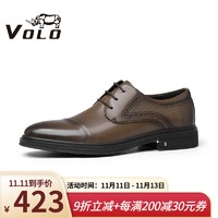 VOLO 犀牛（VOLO）男鞋商务正装皮鞋男士三接头休闲皮鞋尖头鞋子男 棕色 138205072D 41