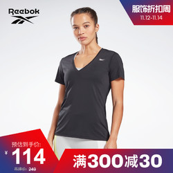 Reebok 锐步 官方女子GI4999基础LOGO修身V领时尚潮流运动短袖T恤