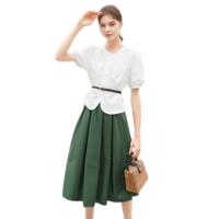 xiangying 香影 女士中长款半身裙两件套装 T613641 绿色 M