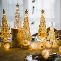 JUHAN 掬涵 玻璃圣诞树发光装饰圣诞灯饰场景布置迷你桌面小型圣诞树摆件