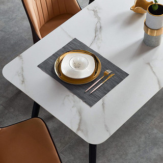 卡伊莲 JI1R-A+LS073S4-A 轻奢岩板餐桌+餐椅*4 白色+黑色 1.6m