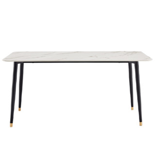 卡伊莲 JI1R-A+LS073S4-A 轻奢岩板餐桌+餐椅*6 白色+黑色 1.4m