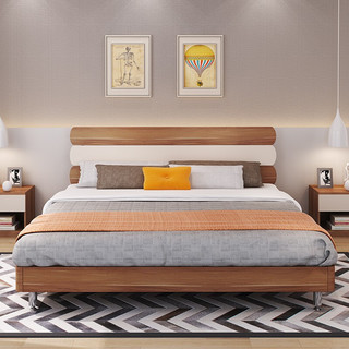 AHOME A家家具 床 现代简约板式双人床婚床 卧室家具框架床架子床 1.5米床 梨木色 FA1003-150