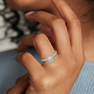 Blue Nile小巧锯状钻石订婚求婚戒指女 14k白金 30分圆形钻戒3EX无荧光GIA
