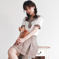 小乔酱 小栗中 夏季水手服+千鸟格箱褶裙 套装