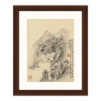 雅昌 华嵒《空山松泉图》36x44cm 宣纸 茶褐色实木框