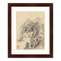 雅昌 华嵒《空山松泉图》36x44cm 宣纸 咖啡红实木框